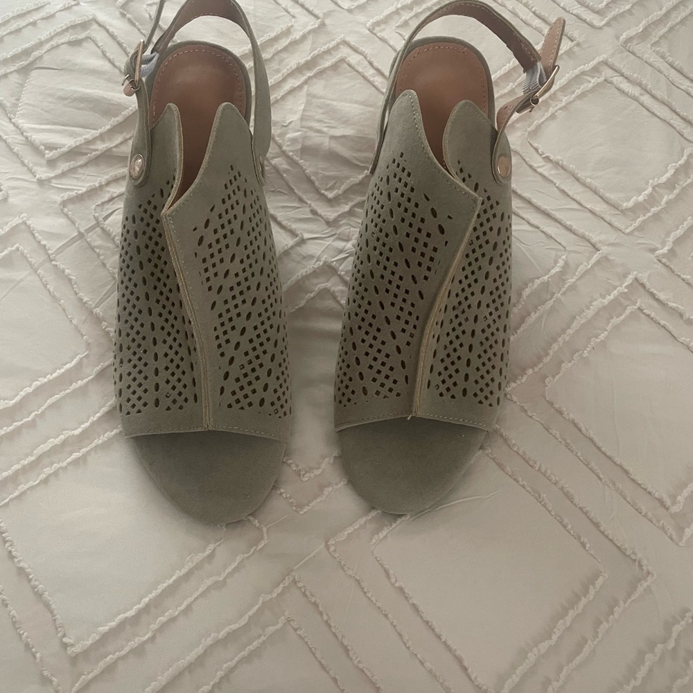 Perforated Olive Green Slingback Sandals